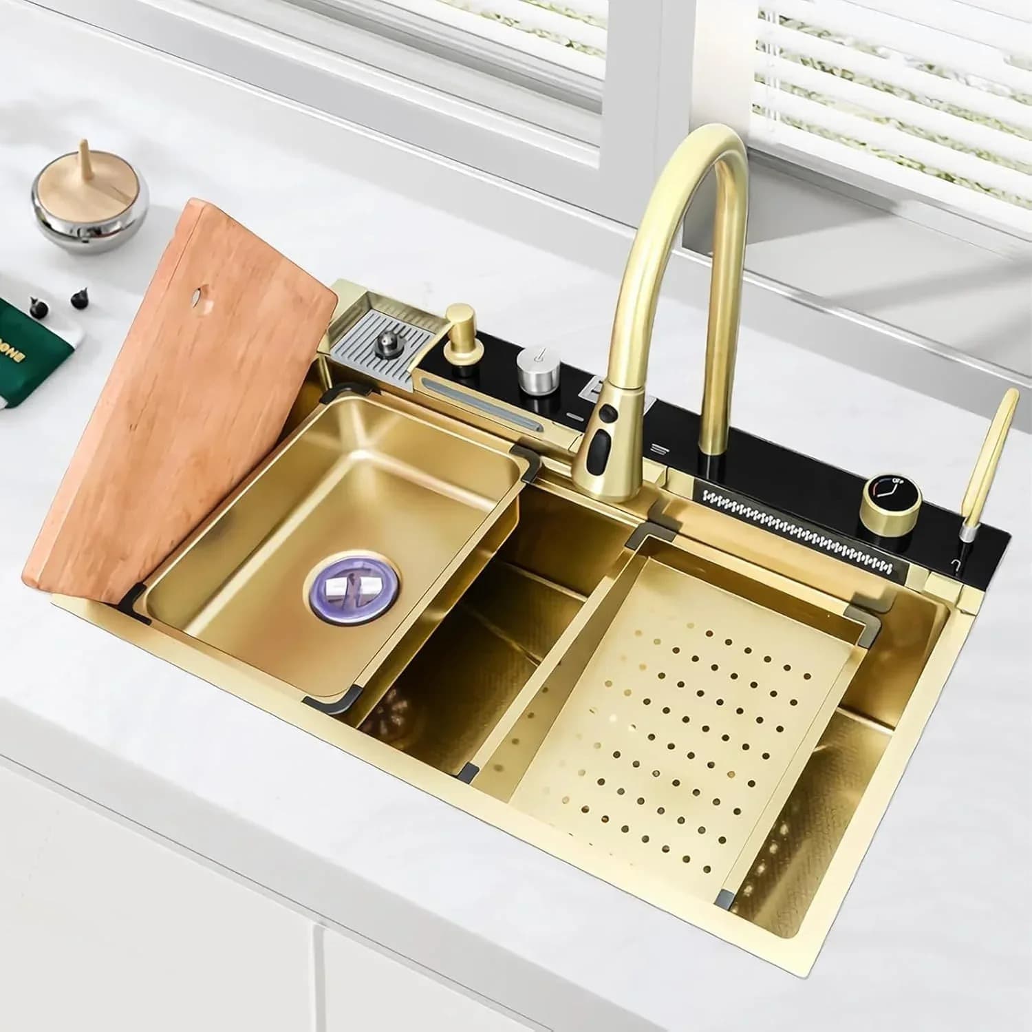 Premium kitchen sink with gold fixtures